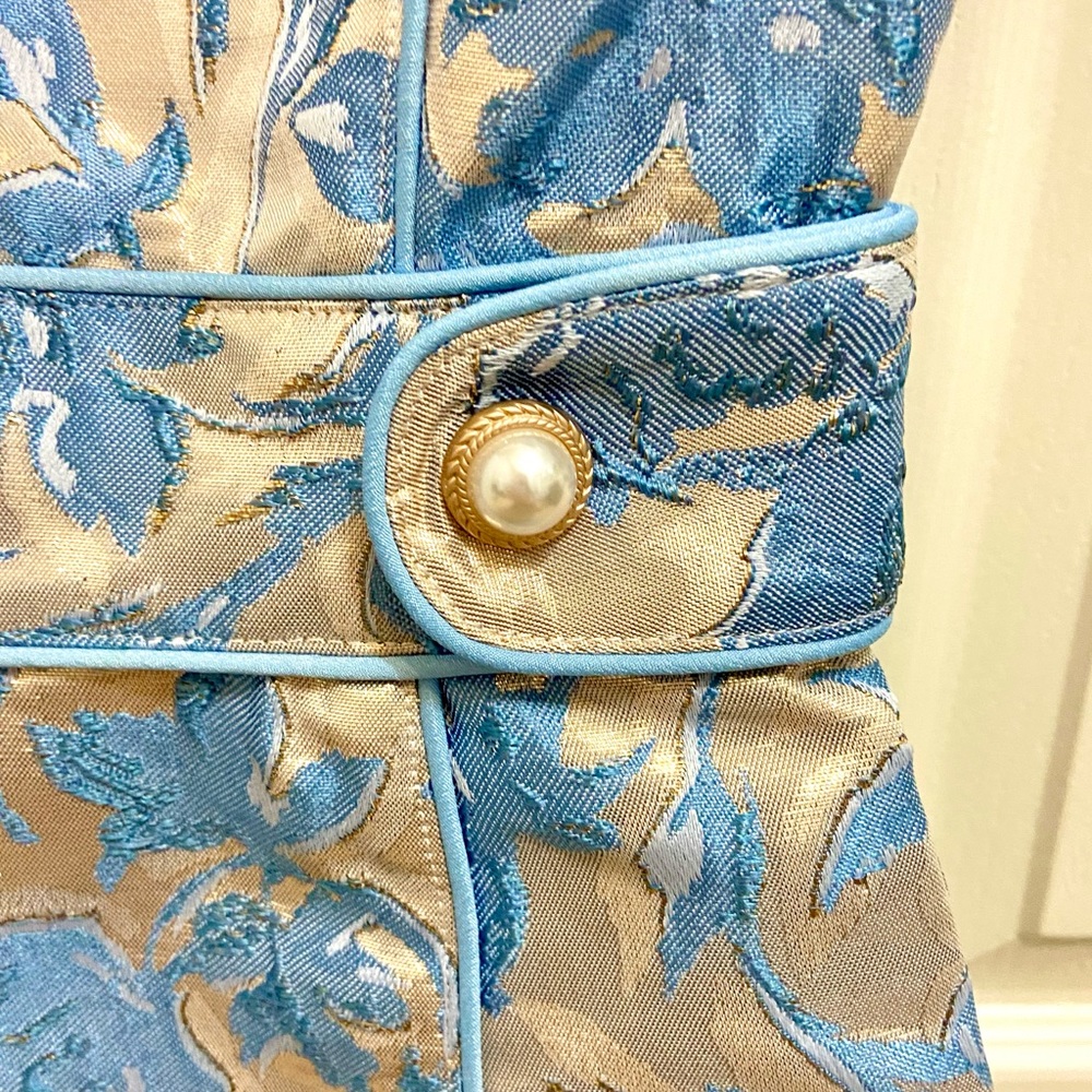 VICI NWT blue jacquard mini dress with pearl details- size xs